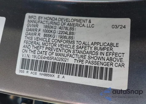 2024 Acura Integra A-Spec Technology from USA, damaged, VIN 19UDE4H65RA025021